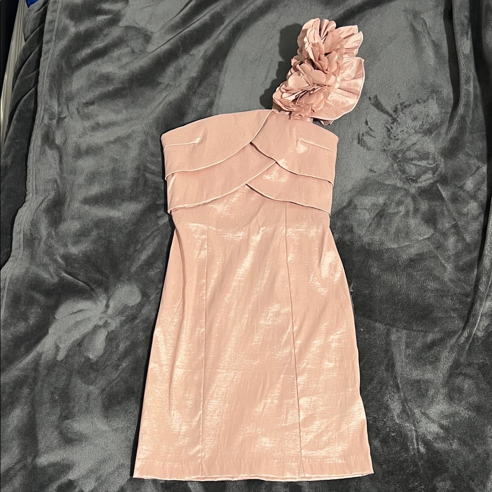 Snap One Shoulder Pink Dress